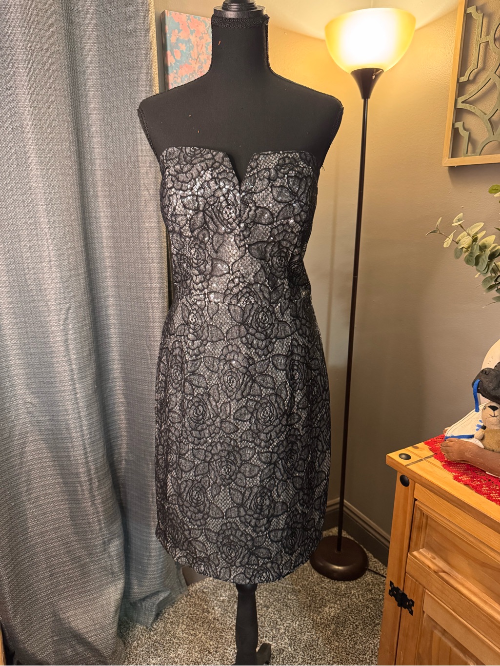 Bisou Bisou Black Strapless Lace Overlay Cocktail Dress